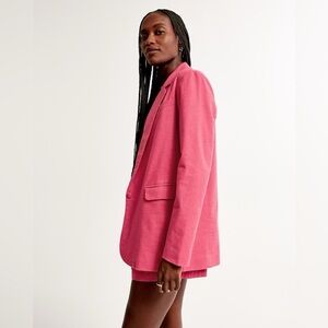 Abercrombie linen/cotton boyfriend blazer- medium- oversized pink, Barbie
